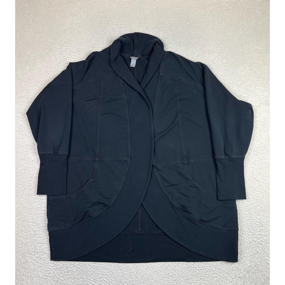 Eddie Bauer Sweater Womens‎ Petite 3XL Black Open Front Shawl Collar Cardigan